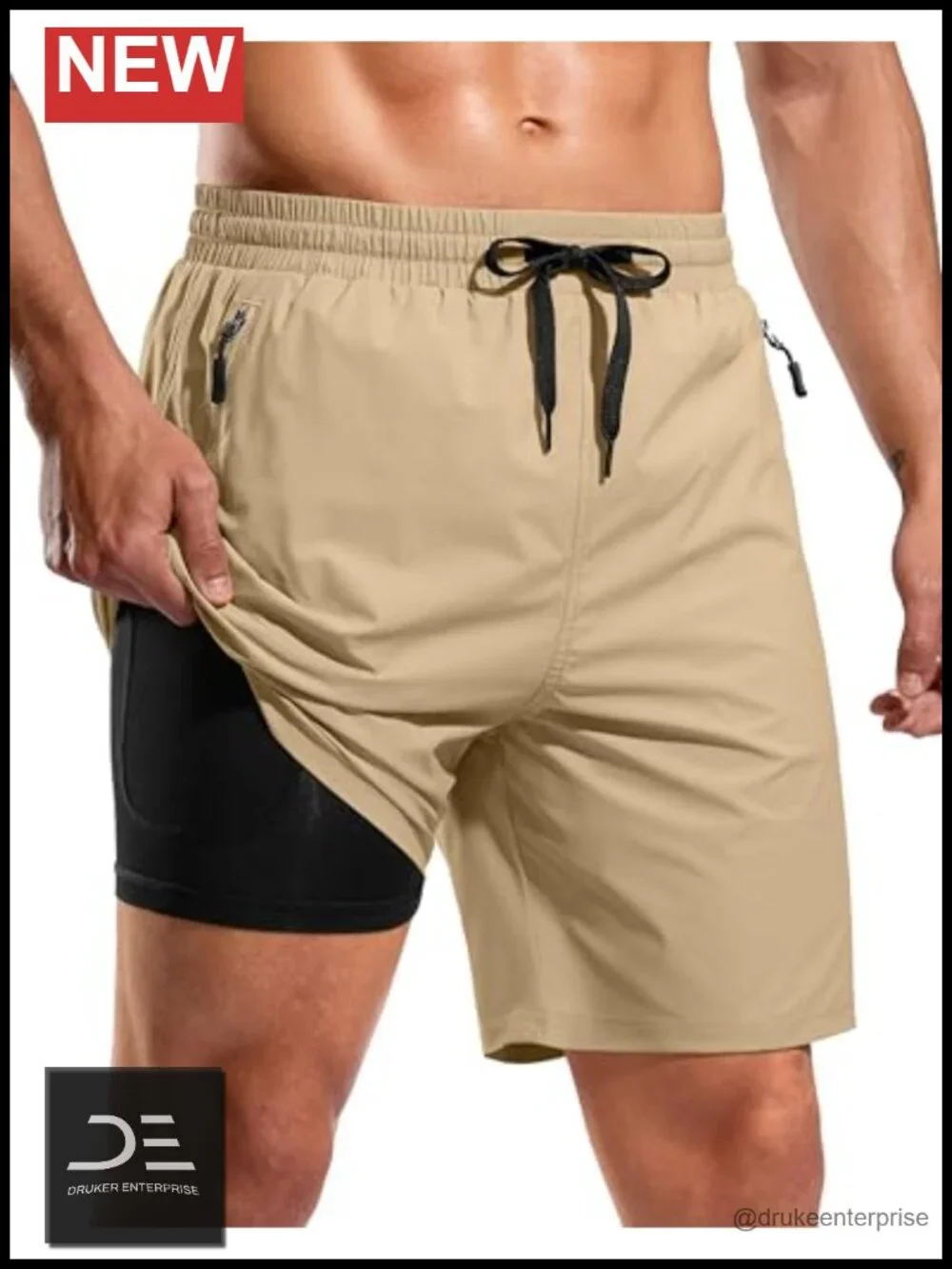Mens Swim Trunks with Compression Liner Quick Dry Board Shorts Zipper Pockets